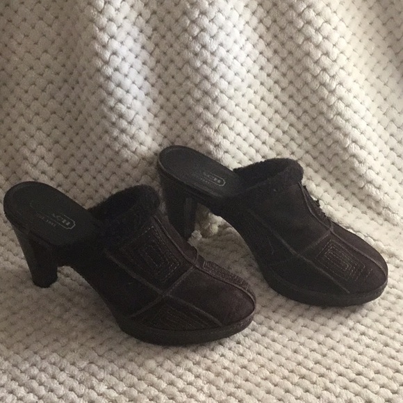 COACH Women’s Size 9.5 B Dark Brown Aubrey Suede Clog - Picture 1 of 10